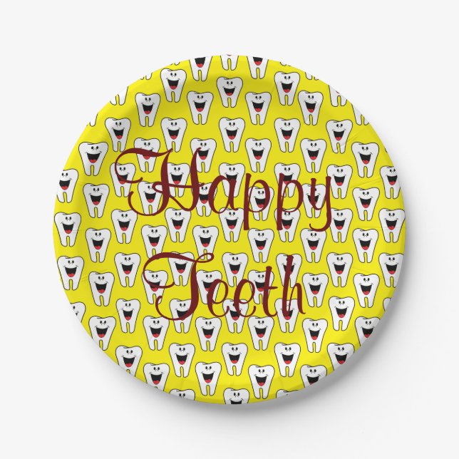 Prato De Papel Placas de Papel, Dentes Felizes Amarelo (Frente)
