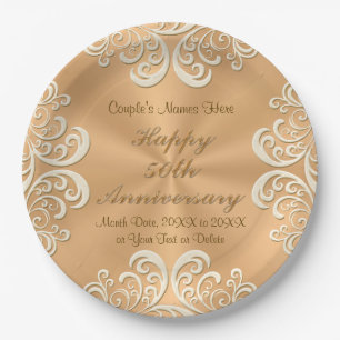 Prato De Papel Placas de papel do 50th aniversário do ouro