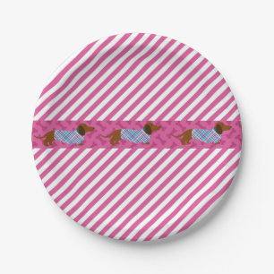 Prato De Papel Placas de papel do Dachshund cor-de-rosa da listra