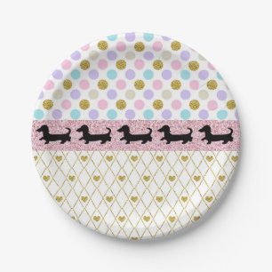 Prato De Papel Placas de papel do Dachshund Pastel Dourado