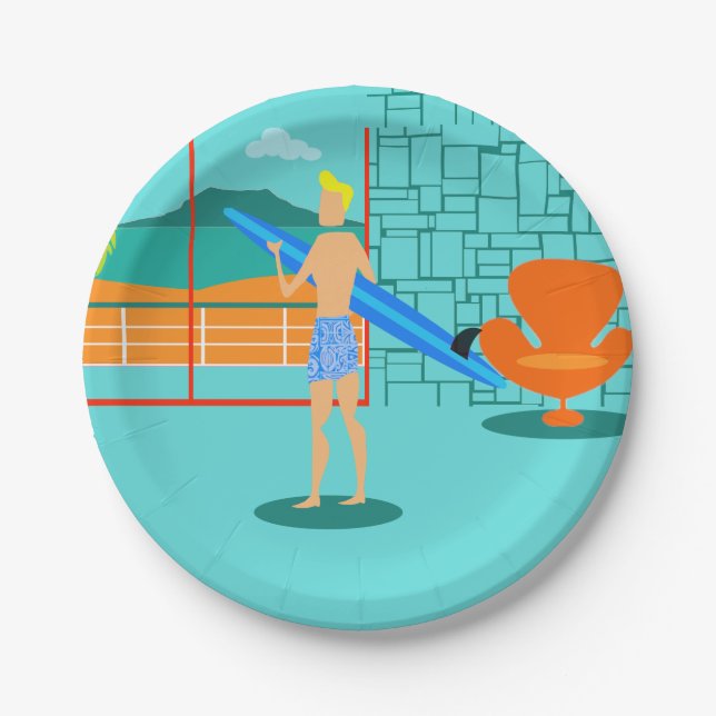 Prato De Papel Placas de papel do gajo retro do surfista (Frente)