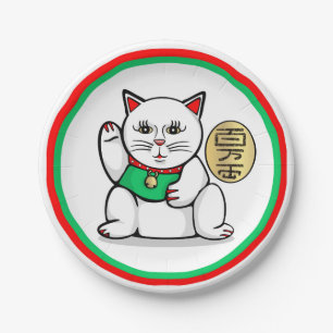 Prato De Papel Placas de papel do gato asiático afortunado
