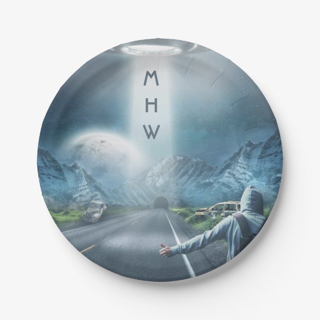 Prato De Papel Placas de papel do monograma feito sob encomenda (Frente)