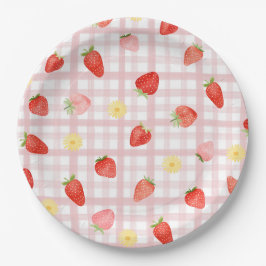 Prato De Papel Placas de papel do partido Gingham Strawberry
