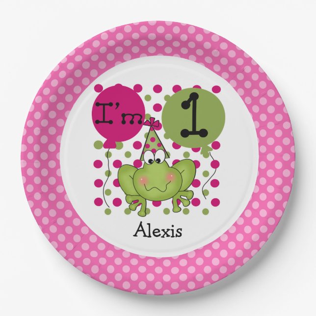 Prato De Papel Placas de papel do primeiro aniversario de Sapo ro (Frente)