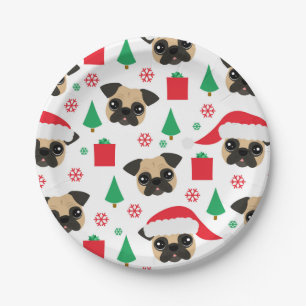 Prato De Papel Placas de papel do Pug bonito do Natal