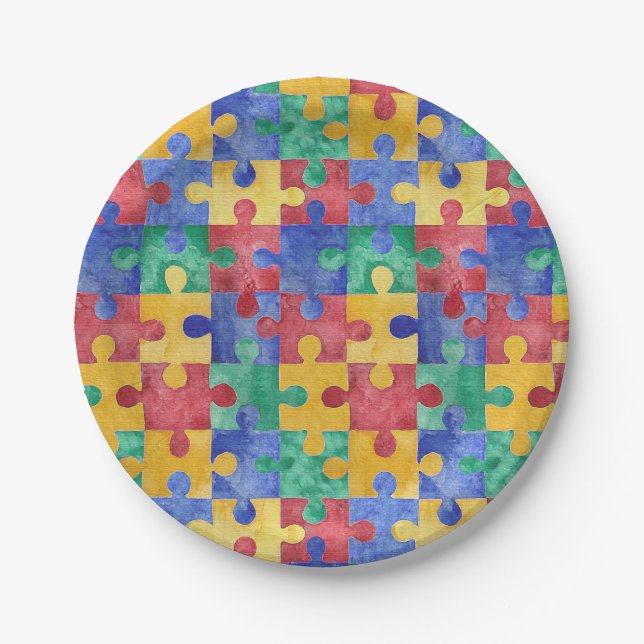 Prato De Papel Placas de papel do quebra-cabeça da consciência do (Frente)