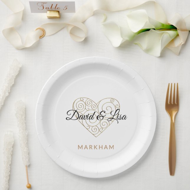 Prato De Papel Placas de papel Dourado com nomes personalizados (Casamento)