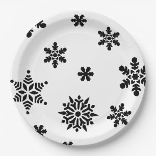 Prato De Papel Placas de papel em flocos de neve preto e branco