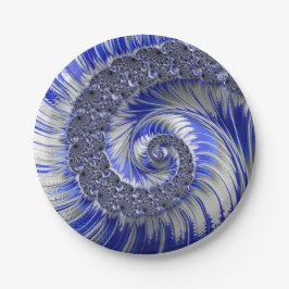 Prato De Papel Placas De Papel Espiral Fractal Azul-abstrato