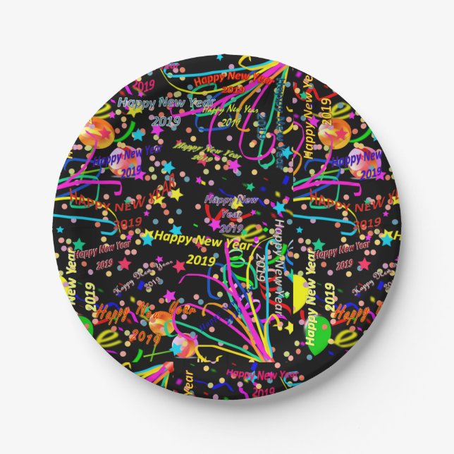 Prato De Papel Placas de papel, Feliz ano novo 2019, (Frente)