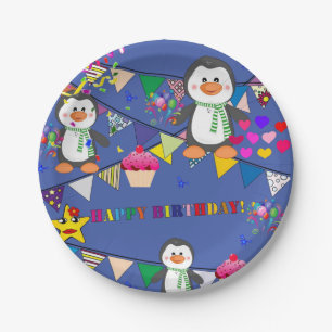Prato De Papel Placas de Papel, Feliz Pinguim de Aniversário