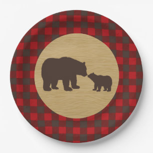 Prato De Papel Placas De Papel Flanel Da Xadrez Do Urso Da Mamãe
