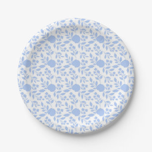 Prato De Papel Placas de Papel Floral Branco e Azul Claro