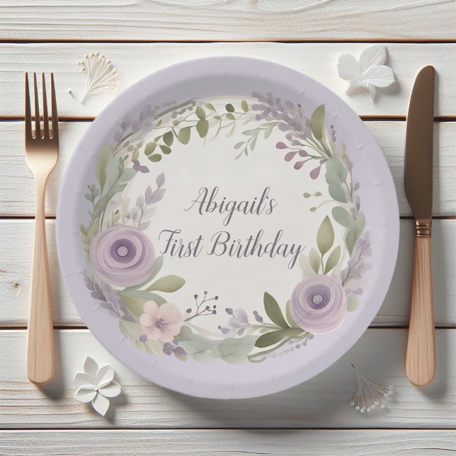 Prato De Papel Placas De Papel Floral De Boho Roxo (Criador carregado)