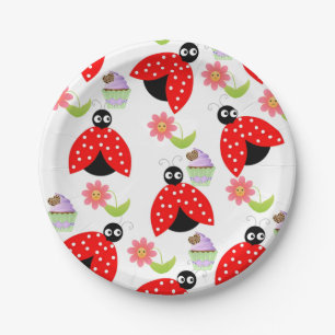 Prato De Papel Placas de Papel, Flores de Cupcake Ladybug
