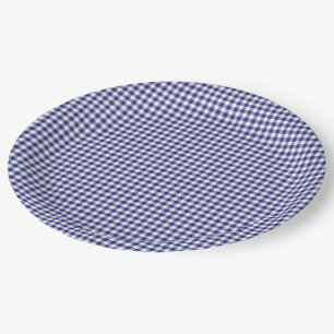 Prato De Papel PLACAS DE PAPEL Gingham-Branco Azul