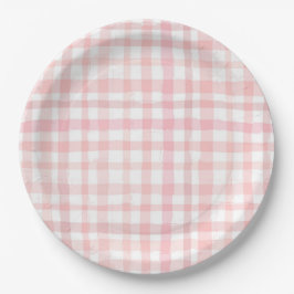 Prato De Papel Placas De Papel Gingham, Cor-De-Água, Rosa