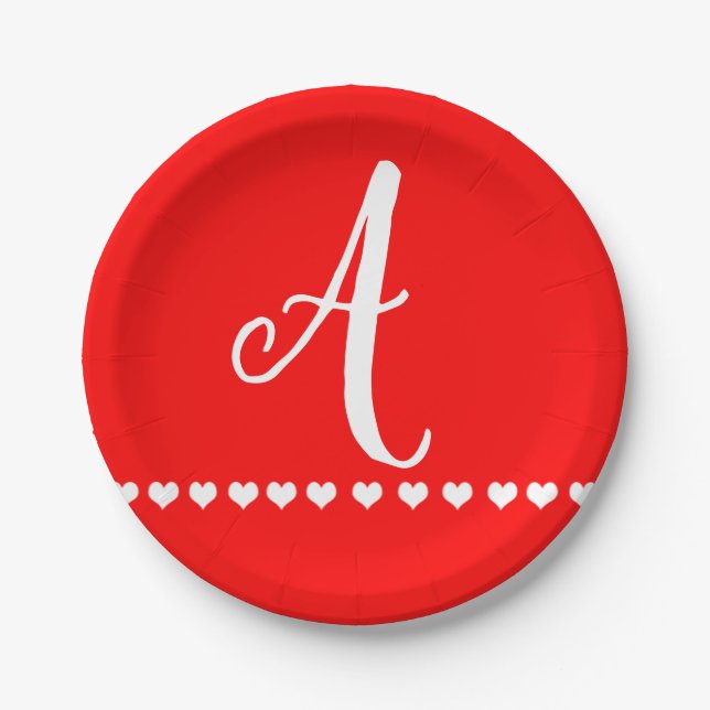 Prato De Papel Placas de papel iniciais do Monograma Vermelho e B (Frente)