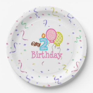 Prato De Papel Placas de Papel/Meu Segundo Aniversário com Confet