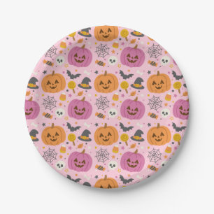 Prato De Papel Placas de papel padrão do Halloween de abóbora ros
