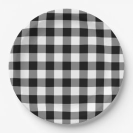 Prato De Papel Placas de papel padrão Gingham preto e branco