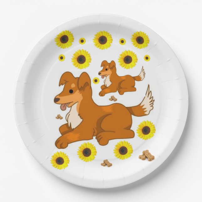 Prato De Papel Placas de papel para cães de girassol (Frente)