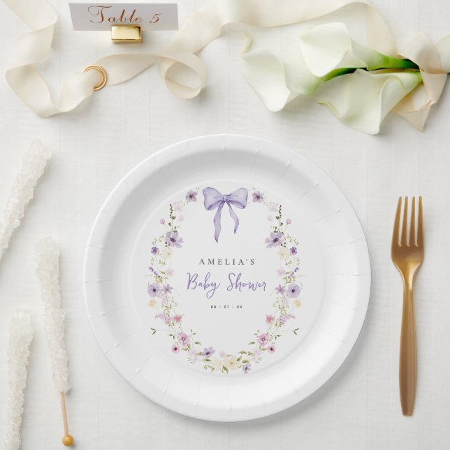 Prato De Papel Placas de papel para Chá de fraldas de lavanda sel (Casamento)