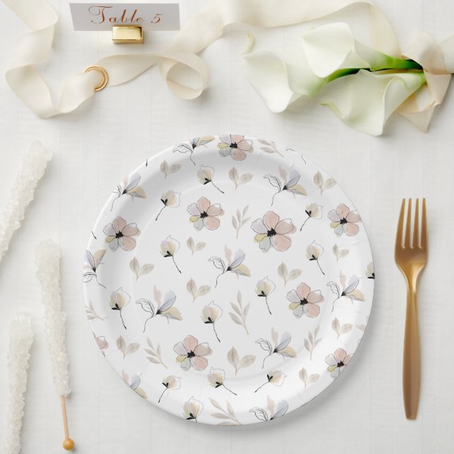 Prato De Papel Placas de papel para Design floreal mínima de boho (Casamento)