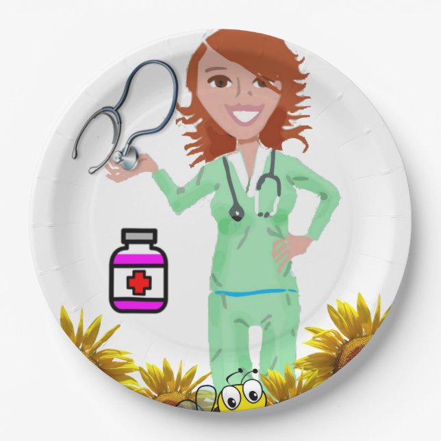 Prato De Papel Placas de papel para enfermeiro de girassol (Frente)