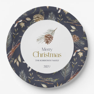 Prato De Papel Placas de papel para inverno elegantes com pinecon