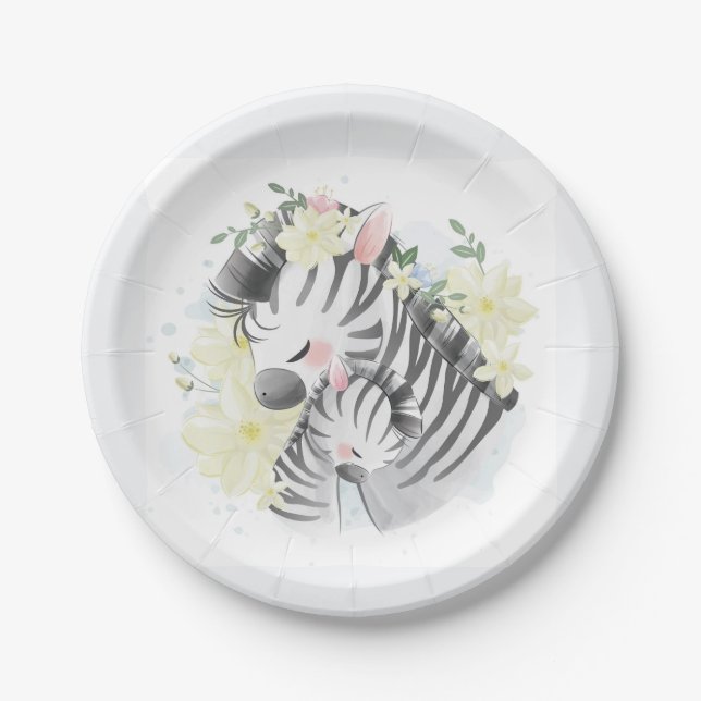 Prato De Papel Placas de papel para mamãe e zebra bebê (Frente)
