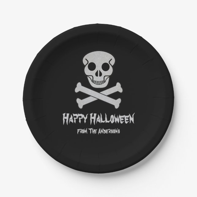 Prato De Papel Placas de papel para o Halloween Skull e Bones (Frente)
