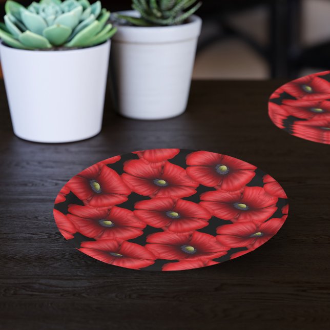 Prato De Papel Placas de papel para padrões florais, pretas e ver (Poppy pattern paper plate perfect for your parties. Pop some snacks on them today!)