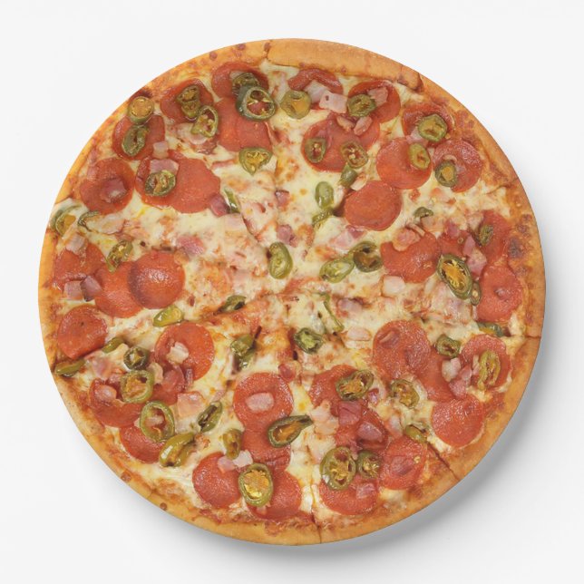Prato De Papel Placas de papel para pizza de pepperoni e queijo (Frente)