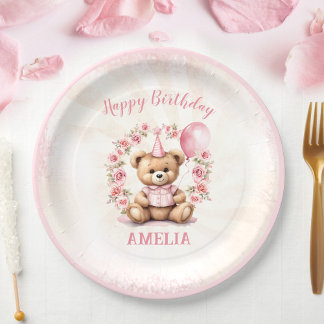 Prato De Papel Placas de papel para roscas cor-de-rosa do Urso do