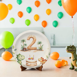 Prato De Papel Placas De Papel Para segundo aniversário Dinossaur