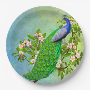 Prato De Papel Placas de papel pavão azul indiano