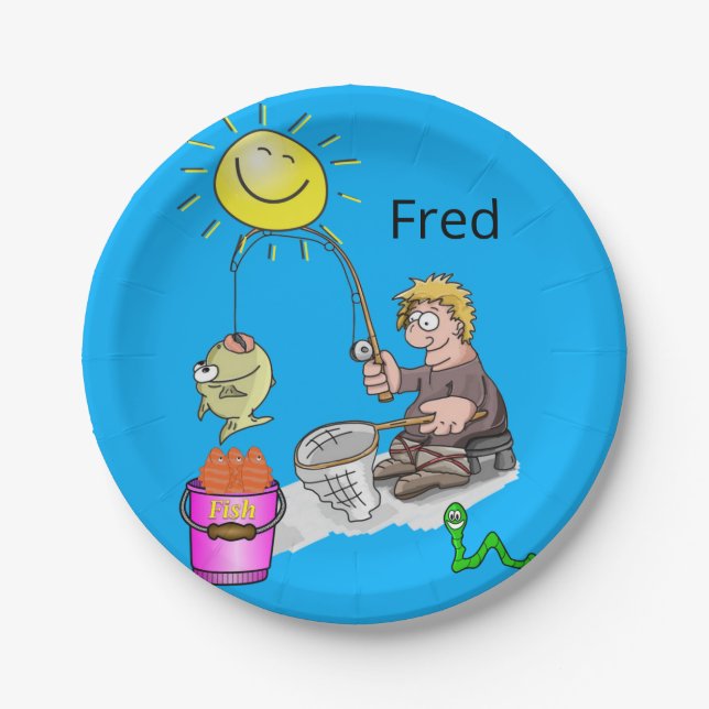 Prato De Papel Placas de papel, Peixe-Pescador, Azul (Frente)