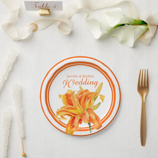 Prato De Papel Placas de papel personalizadas de cor laranja escu (Casamento)
