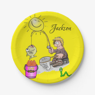 Prato De Papel Placas de papel, Pescador Sun Fish Amarelo