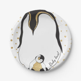 Prato De Papel Placas de papel "Pinguins Dourados para bebês e Ma