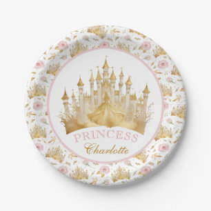 Prato De Papel Placas de papel princesa, cor-de-rosa e Dourada