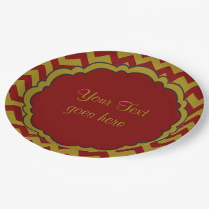 Prato De Papel Placas De Papel SC-Monogramas Chevron-Dourado-Maro
