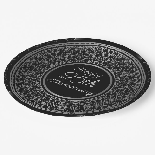 Prato De Papel Placas de Papel Silver Medallion, 25 Anniversário (Inclinado)