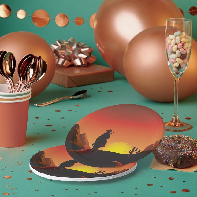 Prato De Papel Placas de papel Sunset Cowboy (Criador carregado)