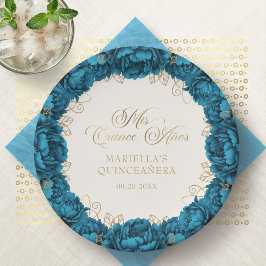 Prato De Papel Placas De Papel Teal Floral De Quinceanera