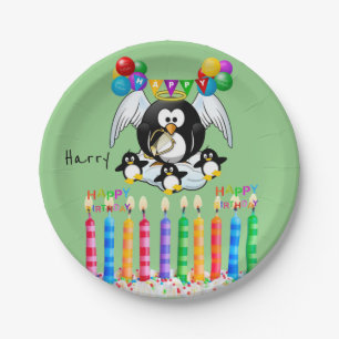 Prato De Papel Placas De Papel, Velas De Pinguim Feliz Aniversár