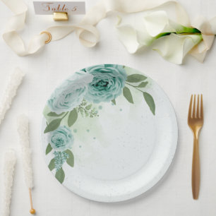 Prato De Papel placas de papel verde com flores azuis românticas