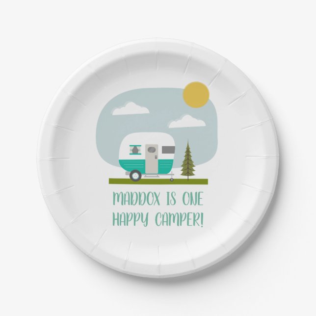 Prato De Papel Placas de Papelão de Aventura Turquesa Camper (Frente)